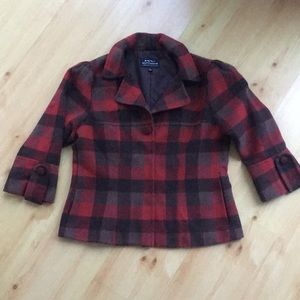 Montanaco Women’s L Red Plaid Jacket Blazer EUC